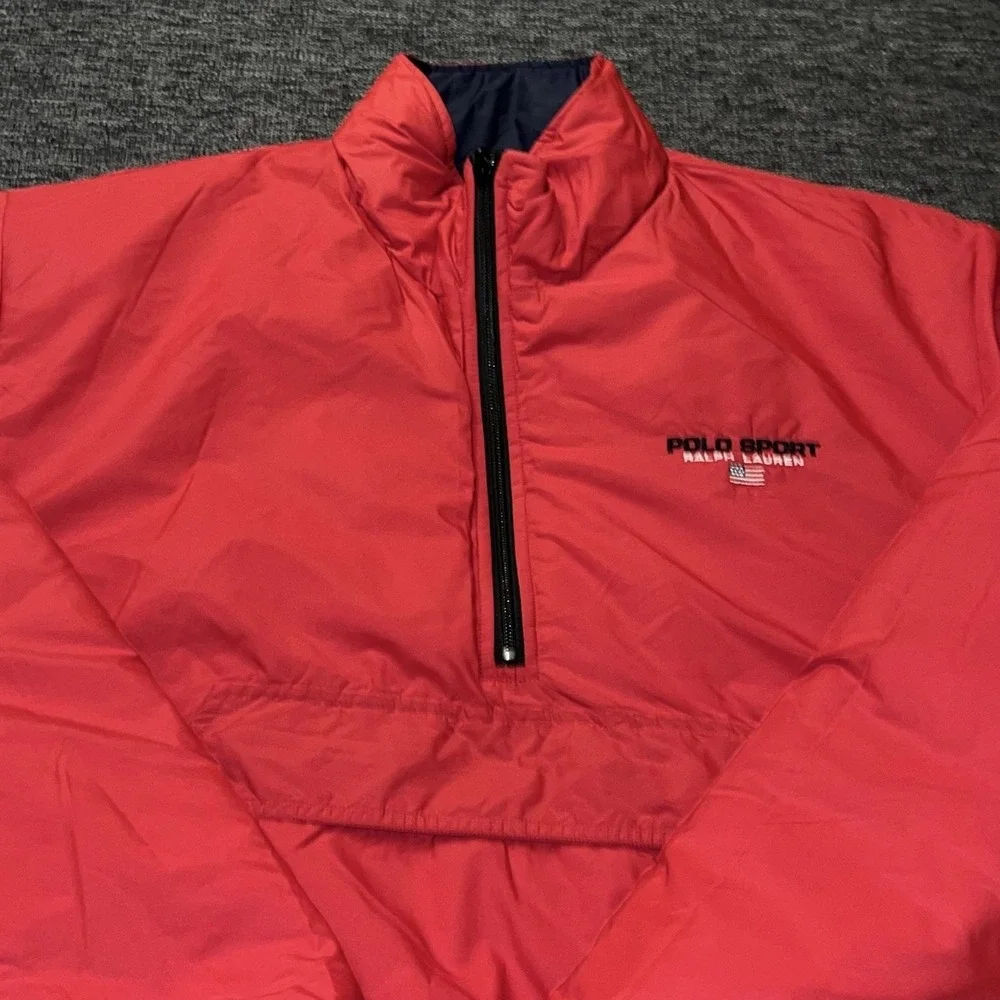 Polo Sport Ralph Lauren Jacket Mens Large Red Navy Reversible Puffer 1/4 Zip